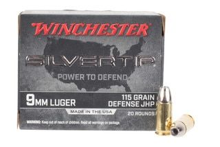 Winchester Silvertip 9mm hollow point ammo features a 115 grain bullet